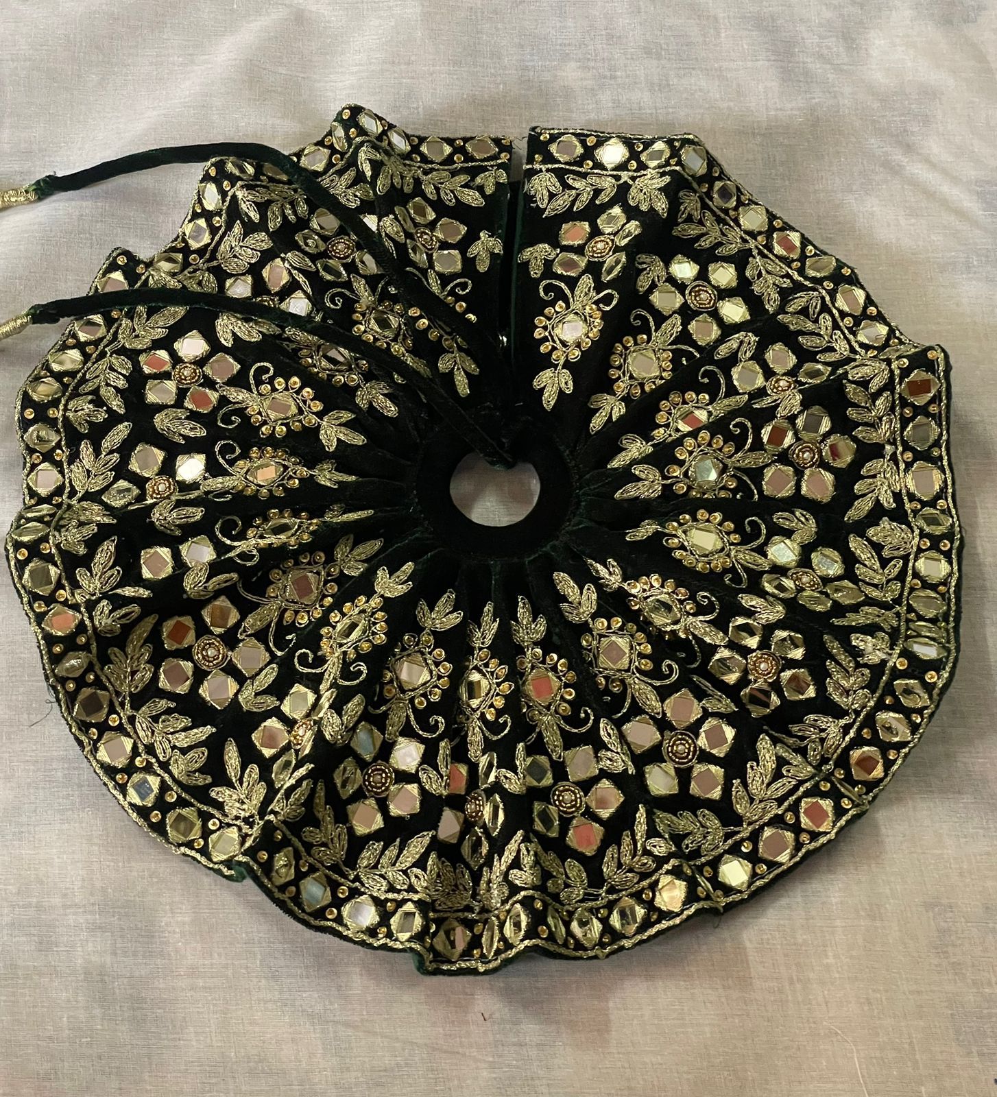 Dark green Color mirror work velvet dress for laddu gopal ji